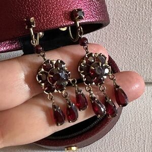 Antique Art Deco Era Elegant Red Dangle Screw Earrings